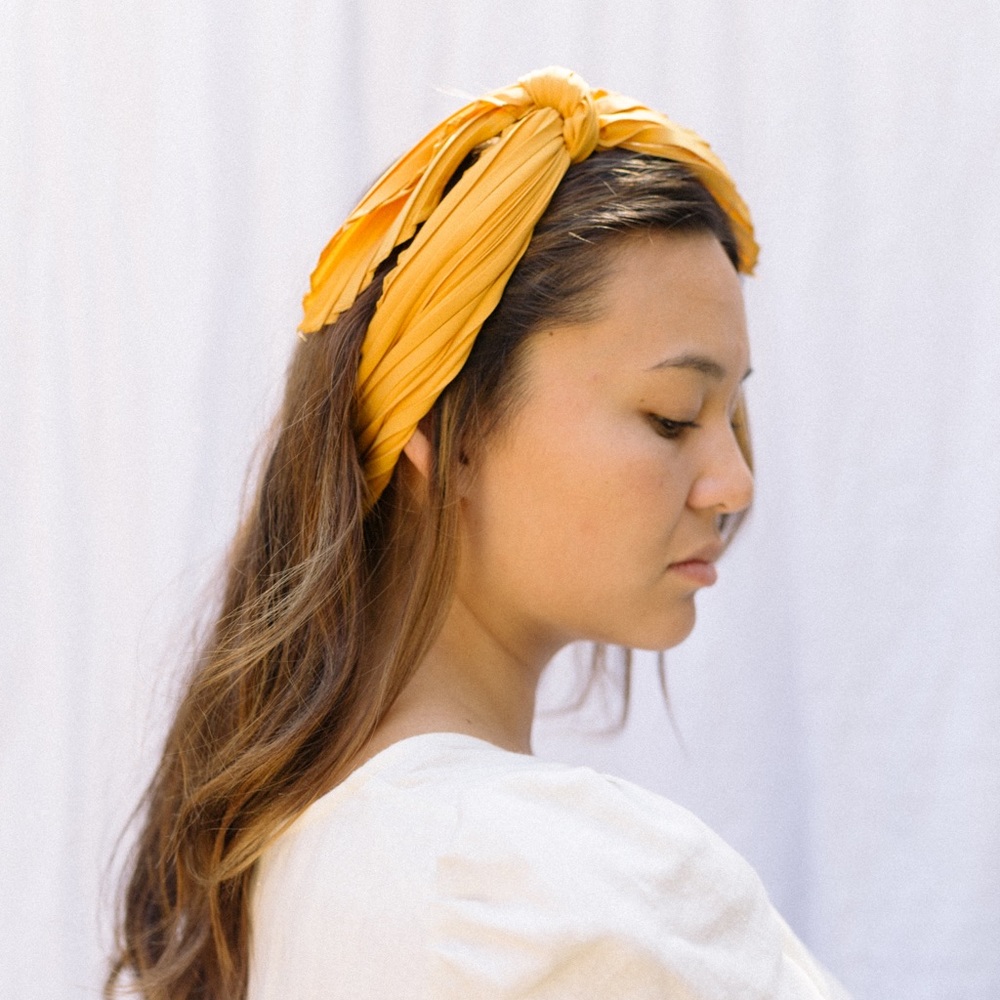 Pleated Silk Scarf - Mustard